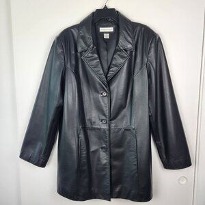 Preston & York‎ Black Leather Women's Blazer Style Three Button Jacket, XL